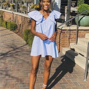 Light Blue Ruffle Shoulder Mini Dress - Women